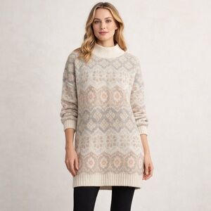 Hilda Ltd Icelandic 100% Pure Wool Tunic Sweater Nordic Fair Isle Sz M